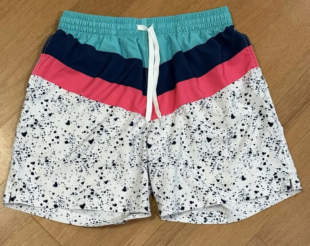 Chubbies Aquatic Libations Colorblock Splatter Swim Trunks Large Beach Ocean EUC